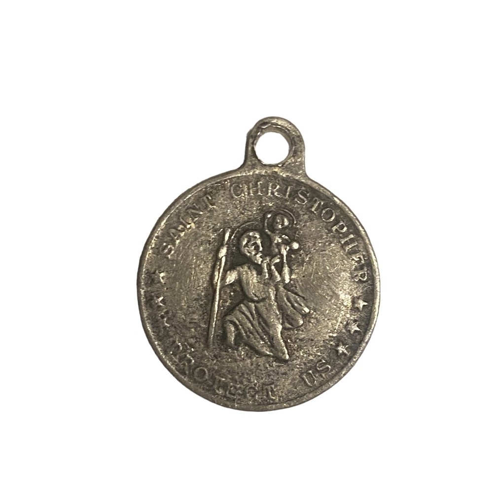 Vintage Christian “Saint Christopher Protect Us" Medal Silver Plated 1” Diameter